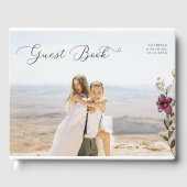 Romantisch Script Foto & Wildbloemen Ivoor Bruilof Gastenboek (Voorkant)