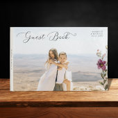 Romantisch Script Foto & Wildbloemen Ivoor Bruilof Gastenboek