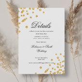 Romantisch Script Gold Confetti Wedding Details Informatiekaartje