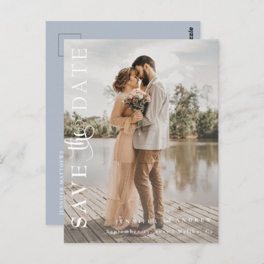 Romantisch script | Kalligrafie Bewaar de datum Briefkaart (Voorkant / Achterkant)