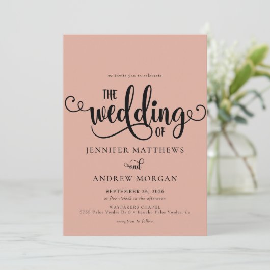 Romantisch script | Kalligrafie bruiloft uitnodigi Kaart (Staand voorkant)