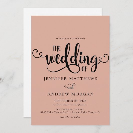 Romantisch script | Kalligrafie bruiloft uitnodigi Kaart (Voorkant / Achterkant)