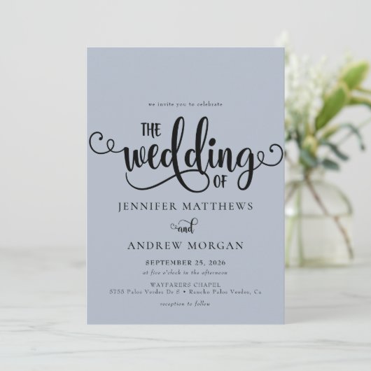 Romantisch script | Kalligrafie bruiloft uitnodigi Kaart (Staand voorkant)