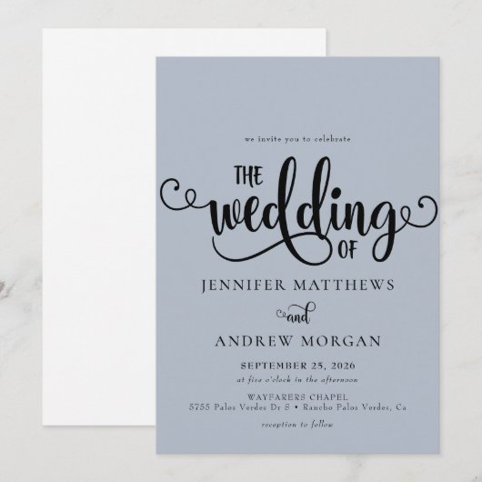 Romantisch script | Kalligrafie bruiloft uitnodigi Kaart (Voorkant / Achterkant)