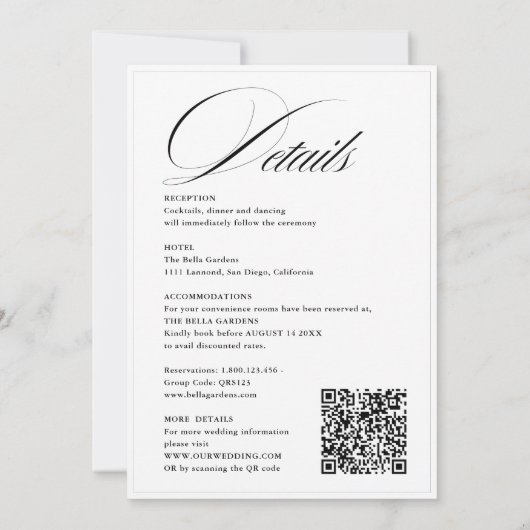 Romantisch Script Kalligrafie & Details QRcode Huw Kaart (Achterkant)