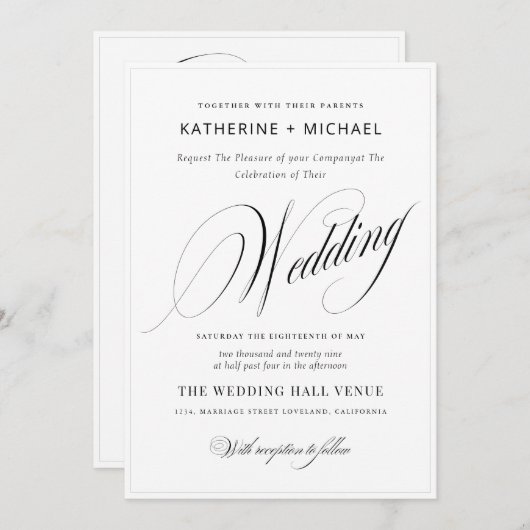 Romantisch Script Kalligrafie & Details QRcode Huw Kaart (Voorkant / Achterkant)