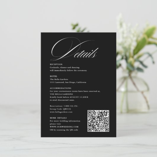 Romantisch Script Kalligrafie Details QRcode Huwel Informatiekaartje (Staand voorkant)