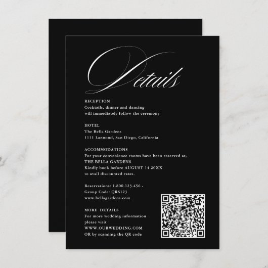 Romantisch Script Kalligrafie Details QRcode Huwel Informatiekaartje (Voorkant / Achterkant)