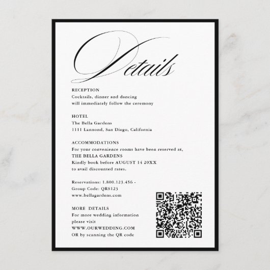 Romantisch Script Kalligrafie Details QRcode Huwel Informatiekaartje (Voorkant)