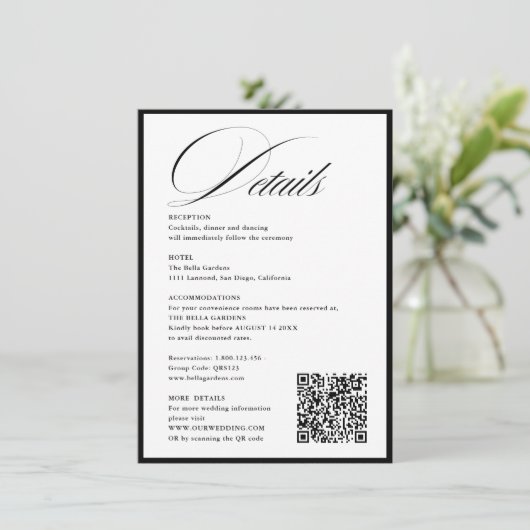 Romantisch Script Kalligrafie Details QRcode Huwel Informatiekaartje (Staand voorkant)