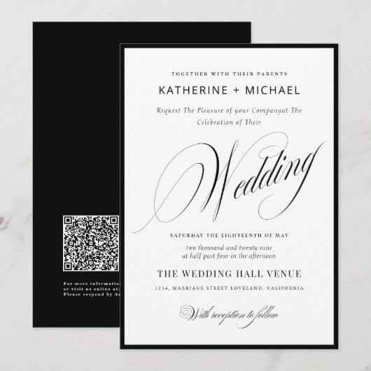 Romantisch script kalligrafie eenvoudig & chic huw kaart (Voorkant / Achterkant)