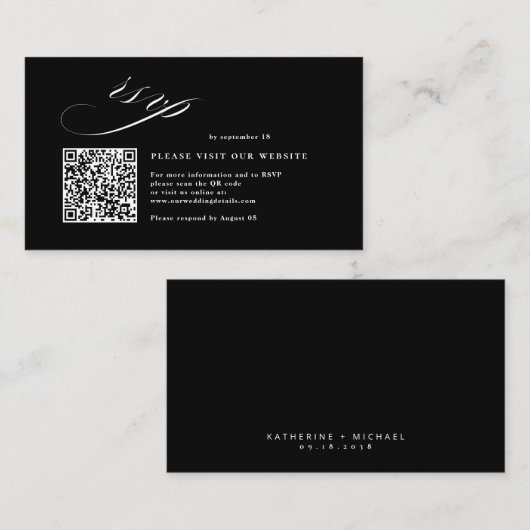 Romantisch Script Kalligrafie QR Code Wedding RSVP Informatiekaartje (Voorkant / Achterkant)