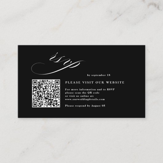 Romantisch Script Kalligrafie QR Code Wedding RSVP Informatiekaartje (Voorkant)