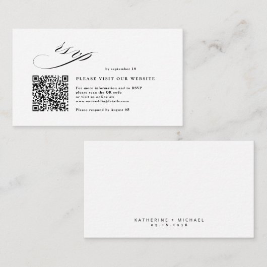 Romantisch Script Kalligrafie QR Code Wedding RSVP Informatiekaartje (Voorkant / Achterkant)