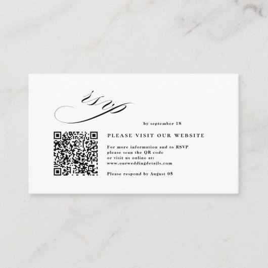 Romantisch Script Kalligrafie QR Code Wedding RSVP Informatiekaartje (Voorkant)