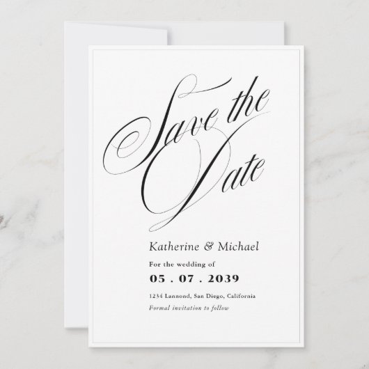 Romantisch Script Kalligrafie Voeg foto toe Huweli Save The Date (Voorkant)