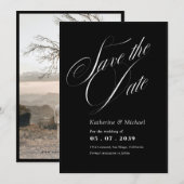 Romantisch Script Kalligrafie Voeg foto toe Huweli Save The Date (Voorkant / Achterkant)