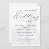 Romantisch Script Kasteel Illustratie Huwelijk Kaart (Voorkant / Achterkant)