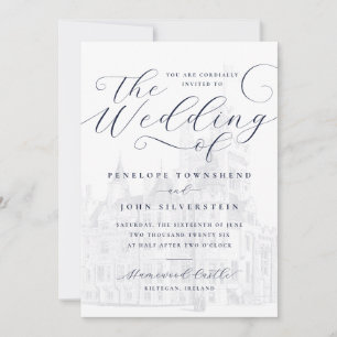 Romantisch Script Kasteel Illustratie Huwelijk Kaart