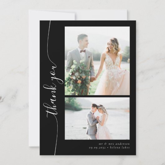 Romantisch script Meerdere foto's bruiloft Bedankkaart (Voorkant)