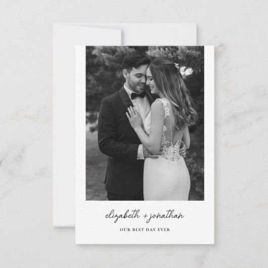 Romantisch script minimalistische bruiloft bedankk bedankkaart (Voorkant)