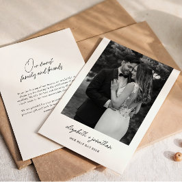 Romantisch script minimalistische bruiloft bedankk bedankkaart