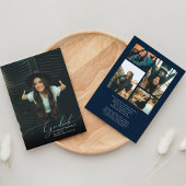 Romantisch Script Navy Blue Foto Collage Afstudere Aankondiging