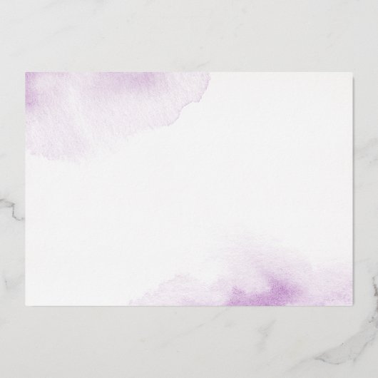 Romantisch script paarse waterverf folie notecard uitnodiging (Achterkant)