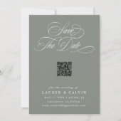Romantisch Script QR Code Sage Groen Save The Date (Voorkant)