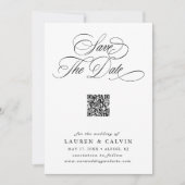 Romantisch Script QR Code Zwart & Wit Save The Date (Voorkant)