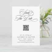 Romantisch Script QR Code Zwart & Wit Save The Date (Staand voorkant)