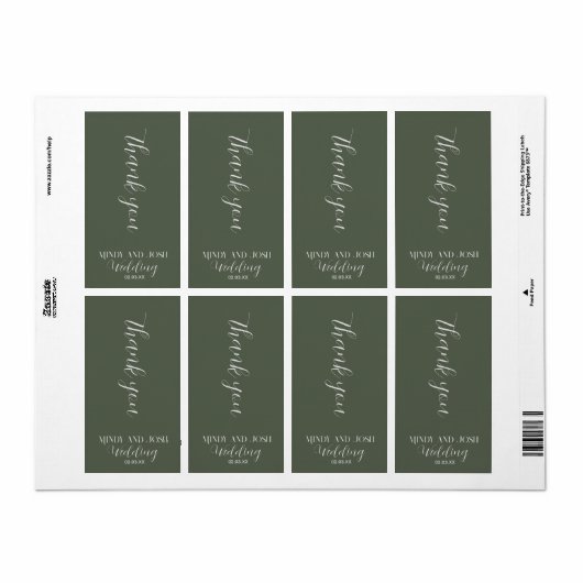 Romantisch script sagegroene dankjewel huwelijksca etiket (Full Sheet)