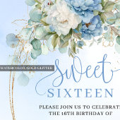 Romantisch script stoffig blauwe pioenroos Sweet S Kaart
