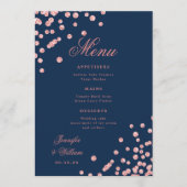 Romantisch Script Trouwen Confetti Roos Gold Navy Menu (Voorkant)
