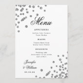 Romantisch Script Trouwen Confetti Silver Menu (Voorkant)