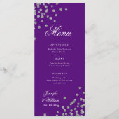 Romantisch Script Trouwen Confetti Zilver Paarse Menu (Voorkant)