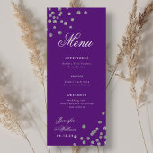 Romantisch Script Trouwen Confetti Zilver Paarse Menu
