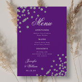 Romantisch Script Trouwen Confetti Zilver Paarse Menu