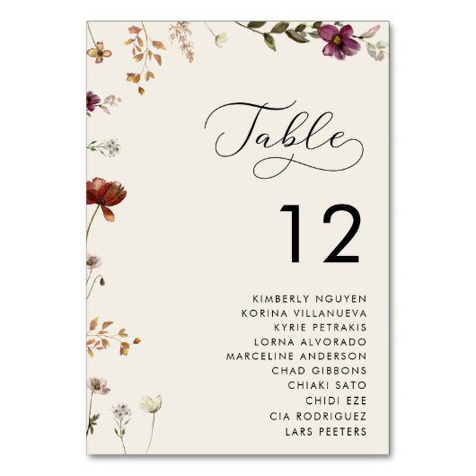 Romantisch Script Wildbloemen Ivoor Zitkaarten Kaart (Voorkant)