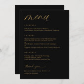Romantisch Script Zwart en Goud Bruiloft Menu (Voorkant / Achterkant)