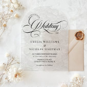 Romantisch script Zwart-wit bruiloft Acryl Uitnodigingen