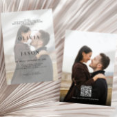 Romantisch Script Zwart Wit Foto QR Code Huwelijk Kaart