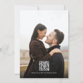 Romantisch Script Zwart Wit Foto QR Code Huwelijk Kaart (Achterkant)