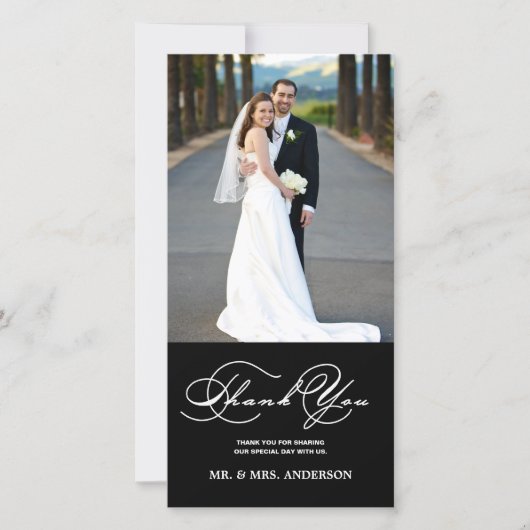 ROMANTISCH SCRIPT ZWARTE BRUILOFT BEDANKT FOTOKAAR (Voorkant)