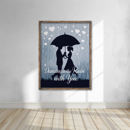 Romantisch silhouet dansen in de regen poster