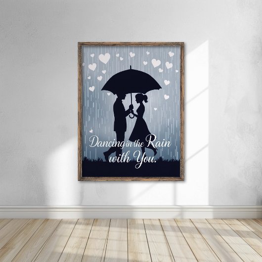 Romantisch silhouet dansen in de regen poster