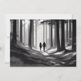 Romantisch Silhouet Koppel Wandelend door het Bos Aankondiging