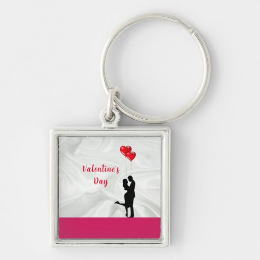 Romantisch silhouet liefhebbend koppel. Valentijns Sleutelhanger (Voorkant)