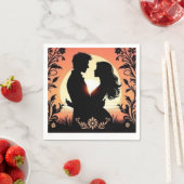 Romantisch Silhouet: Liefhebbers' Moonlit Embrace Servet (Insitu)