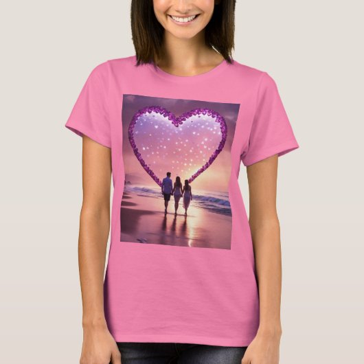 Romantisch silhouet onder een vurig hart t-shirt (Voorkant)